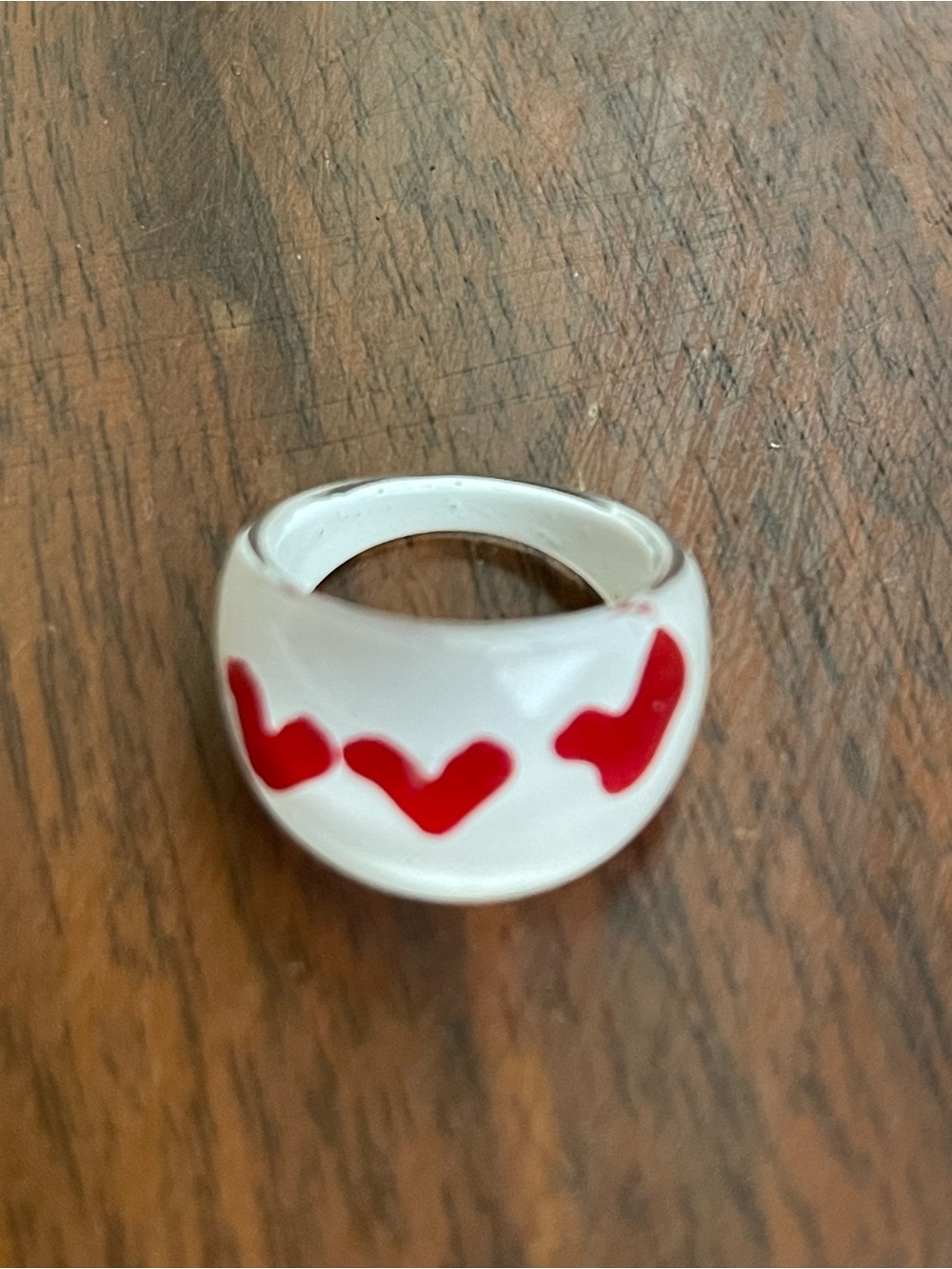 White Bubble Ring with Red Heart Accents